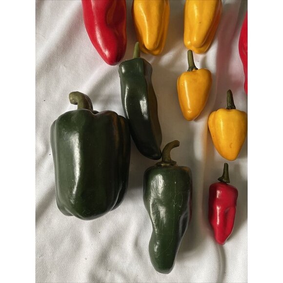Set Of Decorative Faux Peppers In Red Yellow & Green - Picture 2 of 14